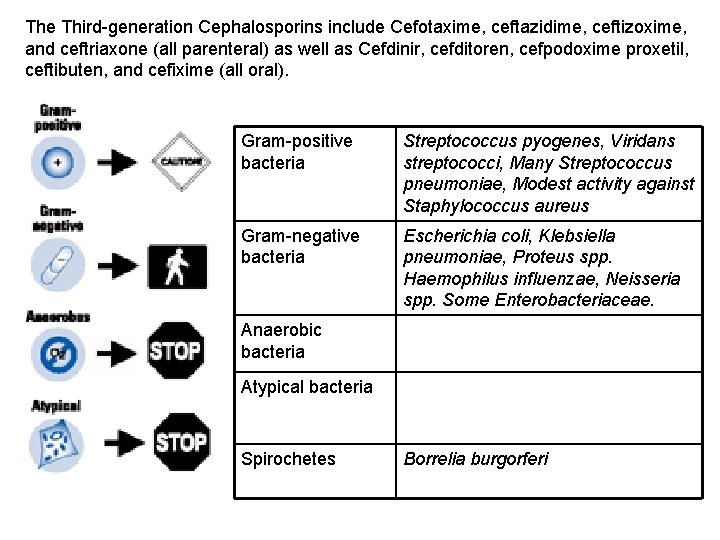 The Third-generation Cephalosporins include Cefotaxime, ceftazidime, ceftizoxime, and ceftriaxone (all parenteral) as well as