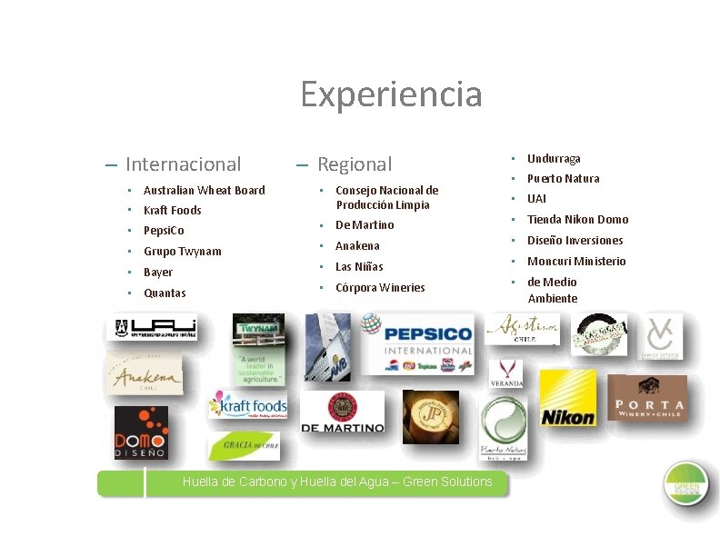 Experiencia – Internacional • Australian Wheat Board • Kraft Foods • Pepsi. Co •