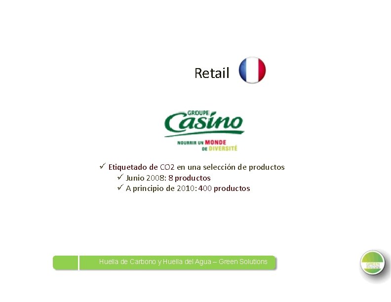 Retail Etiquetado de CO 2 en una selección de productos Junio 2008: 8 productos