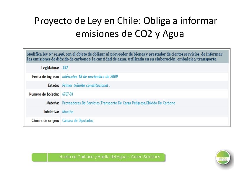 Proyecto de Ley en Chile: Obliga a informar emisiones de CO 2 y Agua