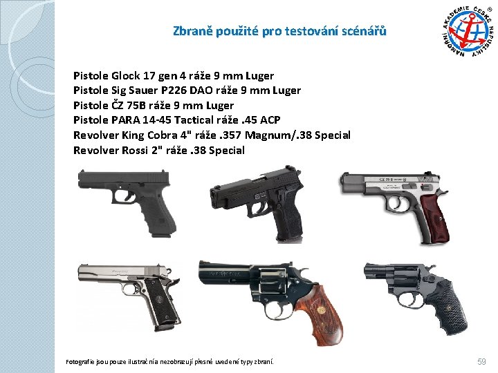 Zbraně použité pro testování scénářů Pistole Glock 17 gen 4 ráže 9 mm Luger