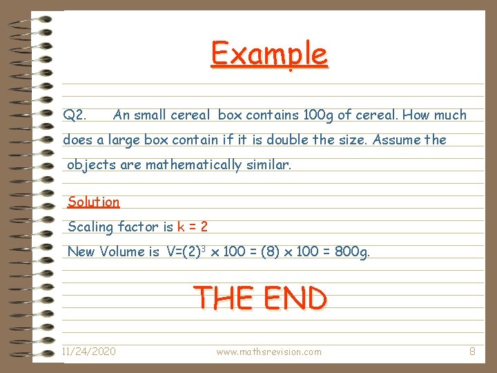 Example Q 2. An small cereal box contains 100 g of cereal. How much