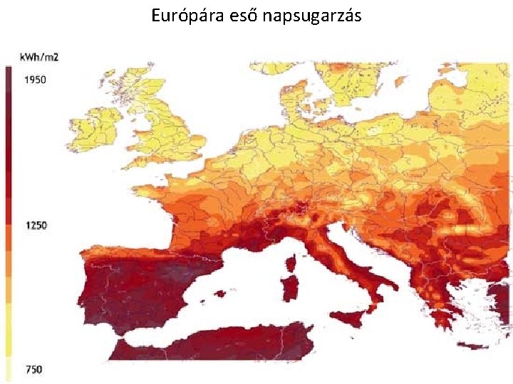 Európára eső napsugarzás 