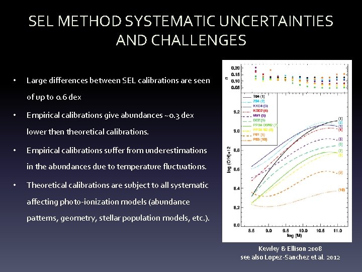 SEL METHOD SYSTEMATIC UNCERTAINTIES AND CHALLENGES • Large differences between SEL calibrations are seen