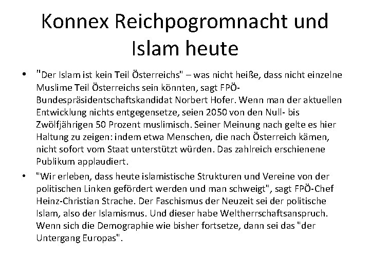 Konnex Reichpogromnacht und Islam heute • "Der Islam ist kein Teil Österreichs" – was