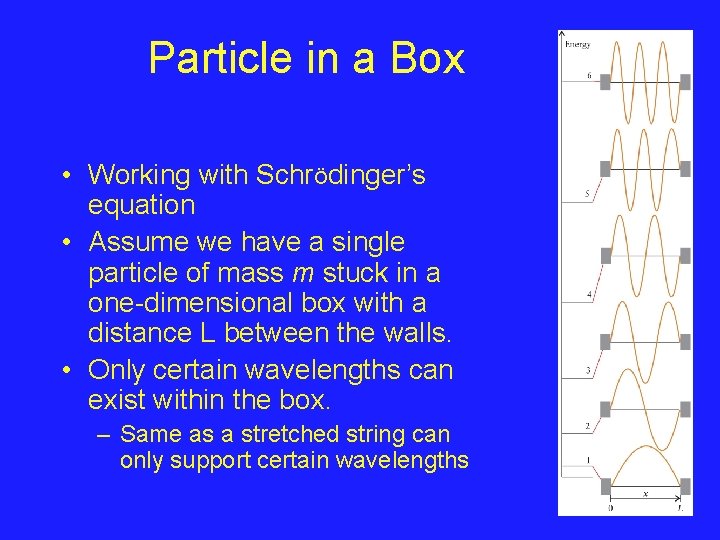 Particle in a Box • Working with SchrÖdinger’s equation • Assume we have a