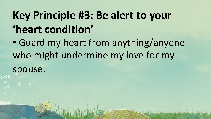 Key Principle #3: Be alert to your ‘heart condition’ • Guard my heart from