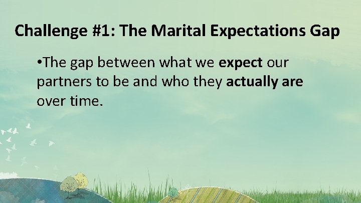 Challenge #1: The Marital Expectations Gap • The gap between what we expect our