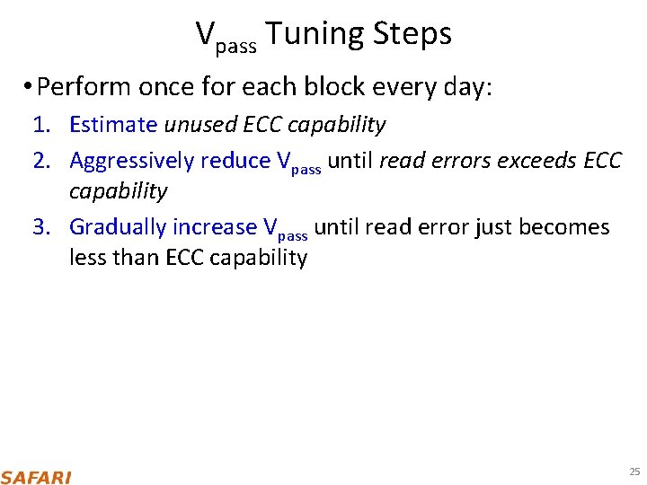 Vpass Tuning Steps • Perform once for each block every day: 1. Estimate unused