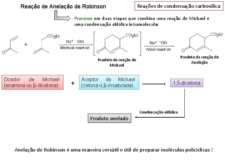 Reação de Anelação de Robinson Reações de condensação carbonílica Processo em duas etapas que