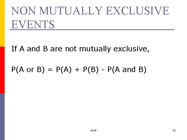 NON MUTUALLY EXCLUSIVE EVENTS If A and B are not mutually exclusive, P(A or