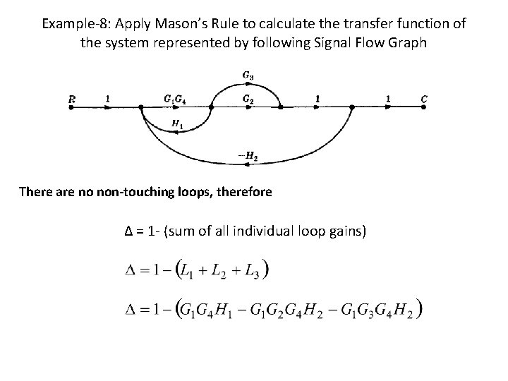 Example-8: Apply Mason’s Rule to calculate the transfer function of the system represented by Example-8: Apply Mason’s Rule to calculate the transfer function of the system represented by
