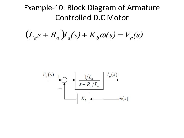 Example-10: Block Diagram of Armature Controlled D. C Motor Example-10: Block Diagram of Armature Controlled D. C Motor