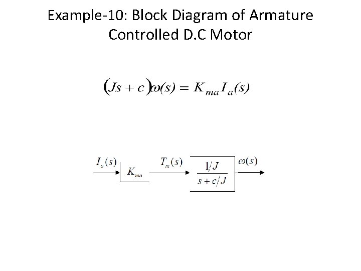 Example-10: Block Diagram of Armature Controlled D. C Motor Example-10: Block Diagram of Armature Controlled D. C Motor