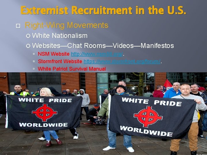 Extremist Recruitment in the U. S. Right-Wing Movements White Nationalism Websites—Chat Rooms—Videos—Manifestos NSM Website