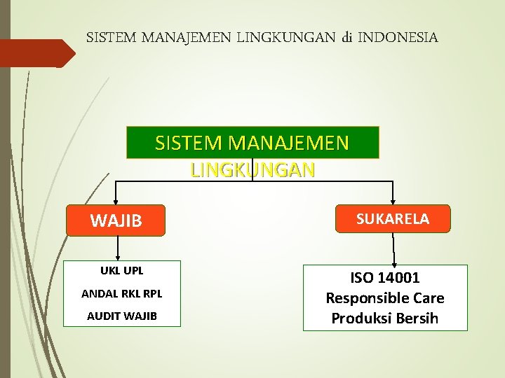 SISTEM MANAJEMEN LINGKUNGAN di INDONESIA SISTEM MANAJEMEN LINGKUNGAN WAJIB UKL UPL ANDAL RKL RPL