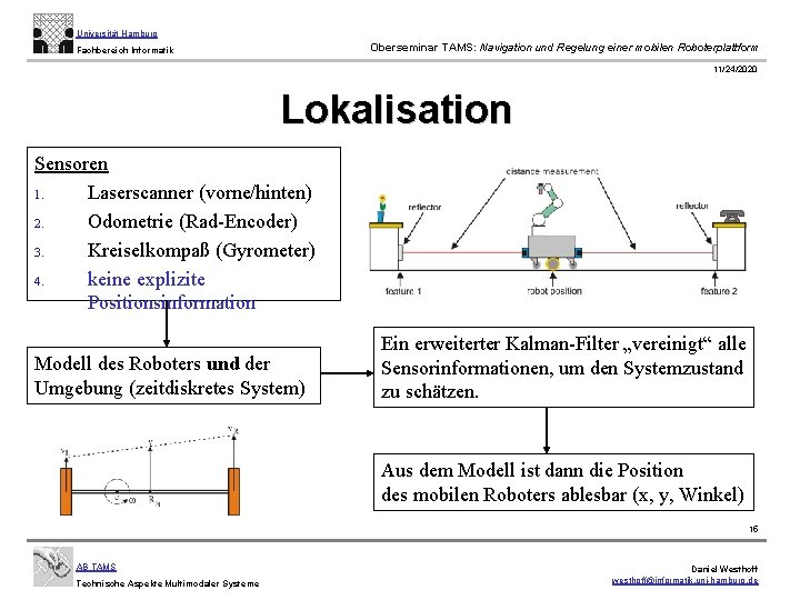 Universität Hamburg Oberseminar TAMS: Navigation und Regelung einer mobilen Roboterplattform Fachbereich Informatik 11/24/2020 Lokalisation