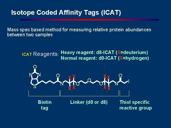 Isotope Coded Affinity Tags (ICAT) Mass spec based method for measuring relative protein abundances