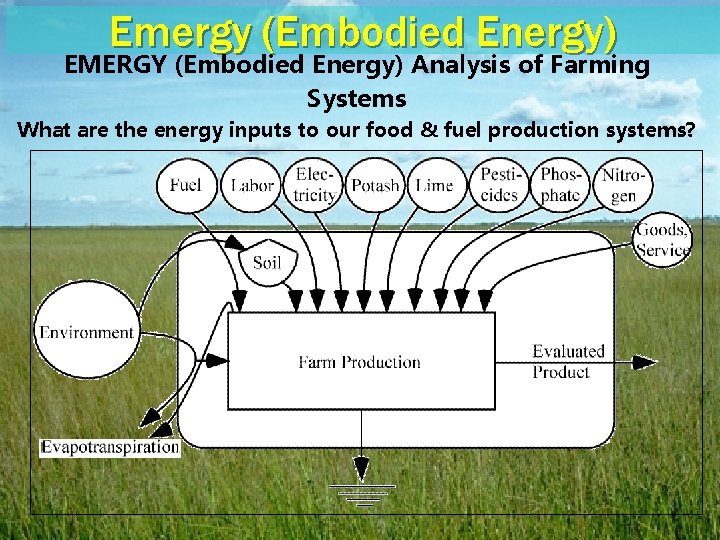 Emergy (Embodied Energy) EMERGY (Embodied Energy) Analysis of Farming Systems What are the energy