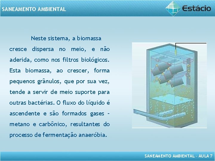 SANEAMENTO AMBIENTAL Neste sistema, a biomassa cresce dispersa no meio, e não aderida, como