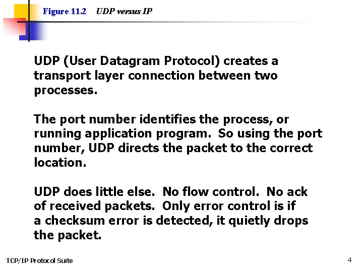 Figure 11. 2 UDP versus IP UDP (User Datagram Protocol) creates a transport layer