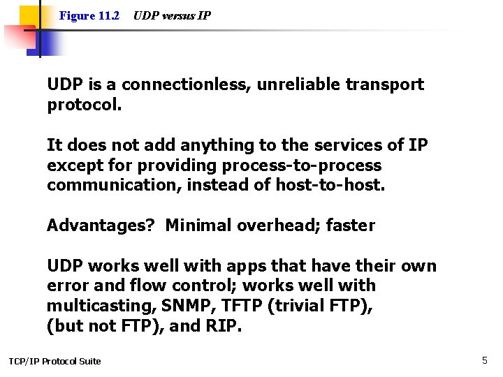 Figure 11. 2 UDP versus IP UDP is a connectionless, unreliable transport protocol. It