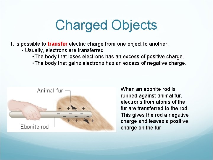 Charged Objects It is possible to transfer electric charge from one object to another.