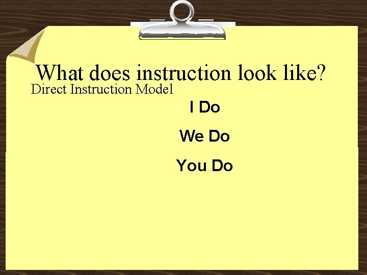 What does instruction look like? Direct Instruction Model I Do We Do You Do