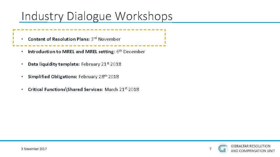 Industry Dialogue Workshops • Content of Resolution Plans: 3 rd November • Introduction to