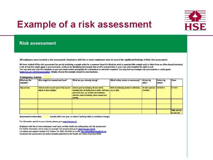 Example of a risk assessment 