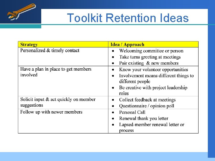 Toolkit Retention Ideas 