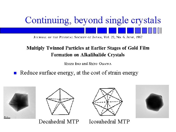 Continuing, beyond single crystals n Reduce surface energy, at the cost of strain energy