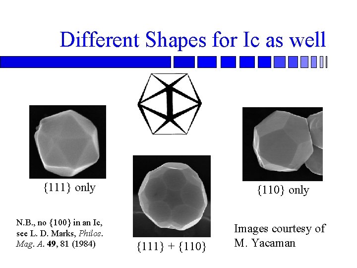 Different Shapes for Ic as well {111} only N. B. , no {100} in