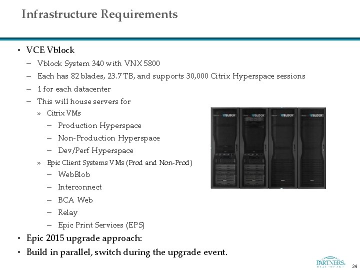 Infrastructure Requirements • VCE Vblock – Vblock System 340 with VNX 5800 – Each