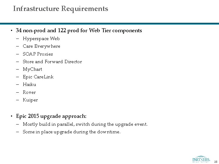 Infrastructure Requirements • 34 non-prod and 122 prod for Web Tier components – Hyperspace