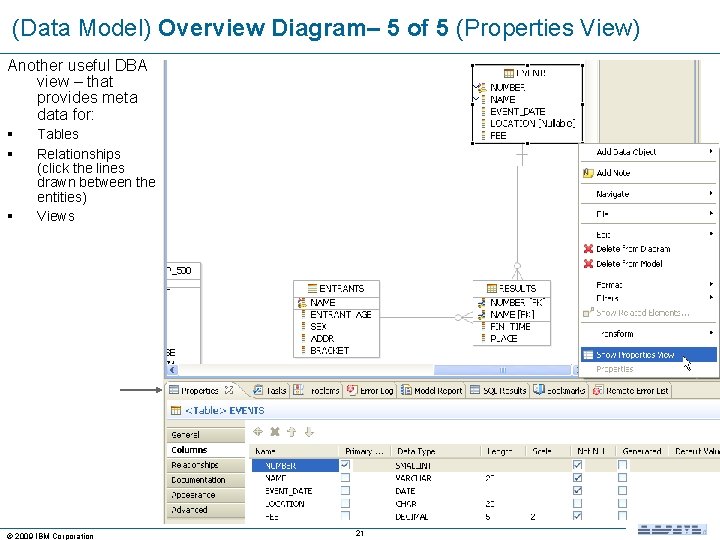 (Data Model) Overview Diagram– 5 of 5 (Properties View) Another useful DBA view –