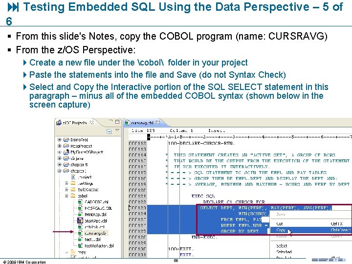  Testing Embedded SQL Using the Data Perspective – 5 of 6 § From