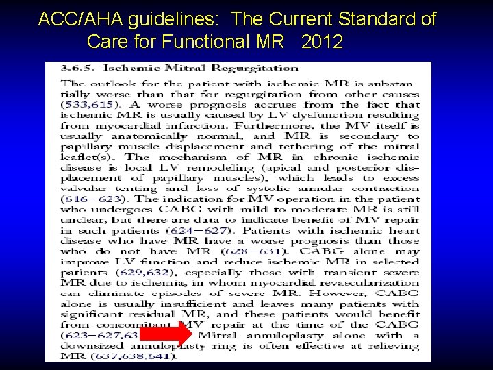 ACC/AHA guidelines: The Current Standard of Care for Functional MR 2012 