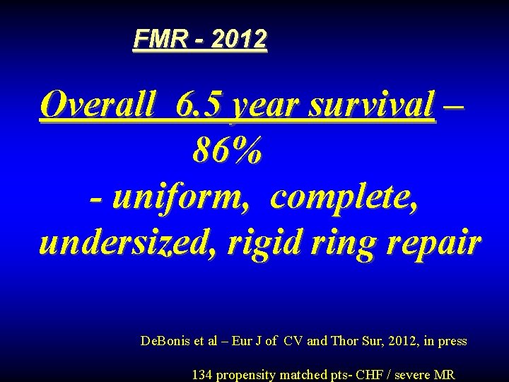 FMR - 2012 Overall 6. 5 year survival – 86% - uniform, complete, undersized,