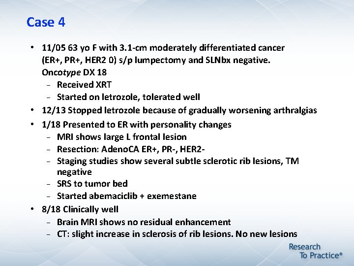 Case 4 • 11/05 63 yo F with 3. 1 -cm moderately differentiated cancer Case 4 • 11/05 63 yo F with 3. 1 -cm moderately differentiated cancer