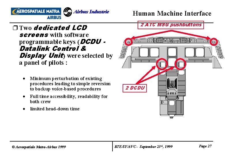 Airbus Industrie r Two dedicated LCD screens with software programmable keys (DCDU Datalink Control