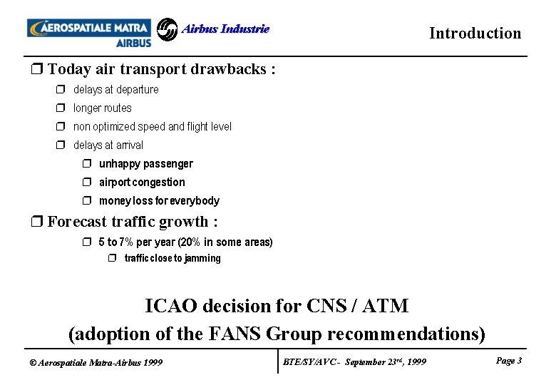 Airbus Industrie Introduction r Today air transport drawbacks : r r delays at departure