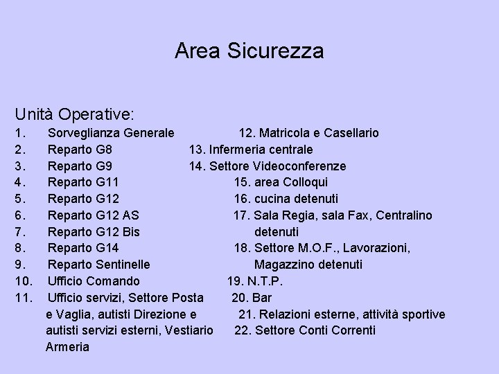 Area Sicurezza Unità Operative: 1. 2. 3. 4. 5. 6. 7. 8. 9. 10.