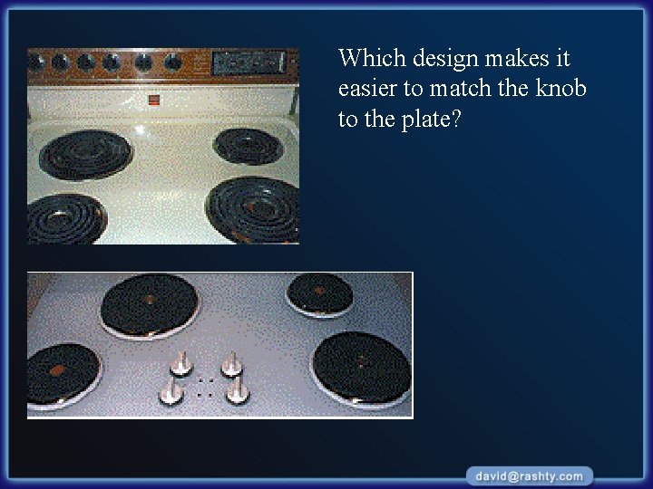 Which design makes it easier to match the knob to the plate? 