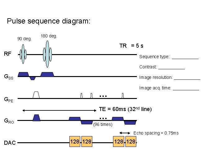 Pulse sequence diagram: 90 deg. 180 deg. TR = 5 s RF Sequencetype: SE