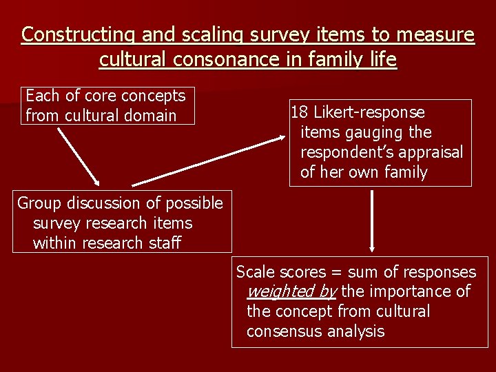 Constructing and scaling survey items to measure cultural consonance in family life Each of