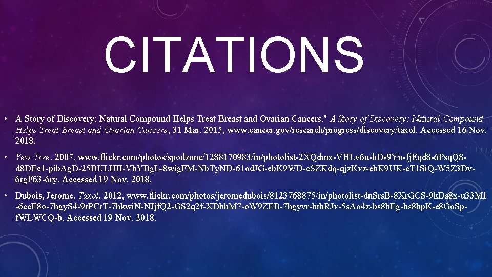CITATIONS • A Story of Discovery: Natural Compound Helps Treat Breast and Ovarian Cancers.