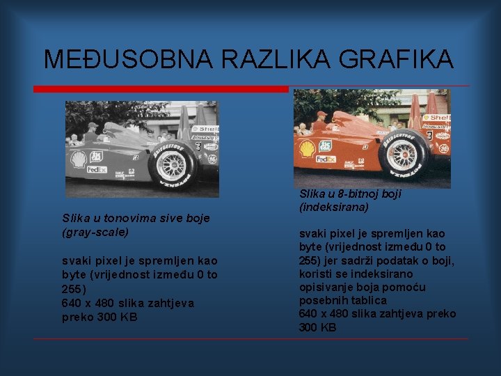 MEĐUSOBNA RAZLIKA GRAFIKA Slika u tonovima sive boje (gray-scale) svaki pixel je spremljen kao
