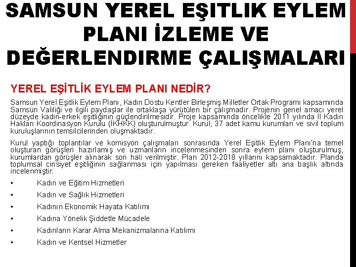 SAMSUN YEREL EŞITLIK EYLEM PLANI İZLEME VE DEĞERLENDIRME ÇALIŞMALARI YEREL EŞİTLİK EYLEM PLANI NEDİR?