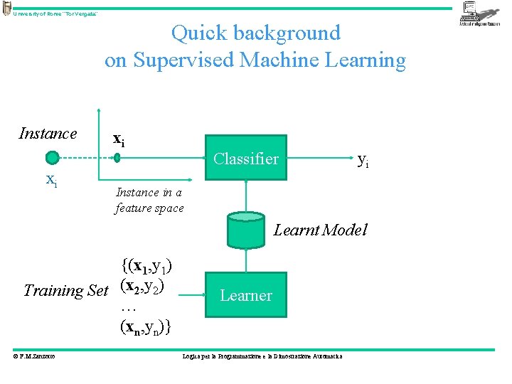 University of Rome “Tor Vergata” Quick background on Supervised Machine Learning Instance xi xi